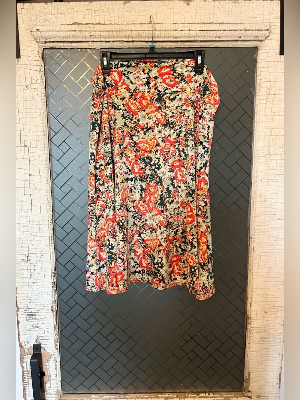 LuLaRoe Floral Midi Skirt in Red, Green, Cream